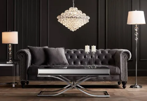 Miniatura 6 de Studio 55D Jenna Moderna mesa decorativa cuadrada de acrílico transparente de 22 pulgadas de ancho con parte superior de cristal plateado cromado