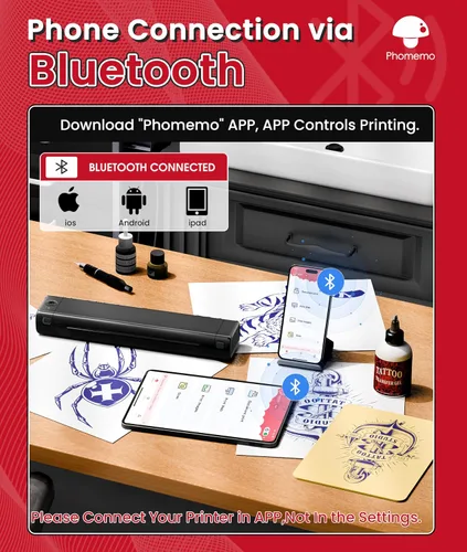 Miniatura 3 de Phomemo Impresora de plantilla de tatuaje, impresora térmica inalámbrica M08F con 10 piezas de papel de transferencia, compatible