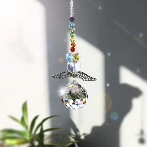 Miniatura 8 de H&D HYALINE & DORA Atrapasol de Cristal Ángel Guardián Cuentas de Chakra Amuleto para Coche para Espejo Retrovisor