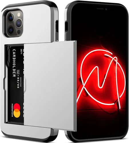Miniatura 38 de Nvollnoe Funda para iPhone 12/12 Pro con Portarjetas [Almacena 5 Tarjetas] Funda Cartera de Doble Capa Resistente de Servicio Pesado a Prueba