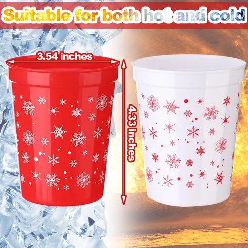 Miniatura 3 de Sliner 48 vasos de Navidad con copos de nieve para niños, reutilizables, de plástico de 16 onzas, vasos de plástico para estadios, vasos de agua