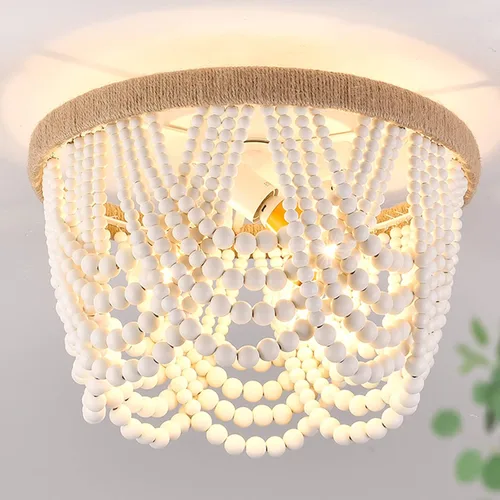Miniatura 8 de Capslpad Lámpara de techo con cuentas de madera para montaje empotrado estilo bohemio mini candelabro antiguo para dormitorio, guardería, pasillo