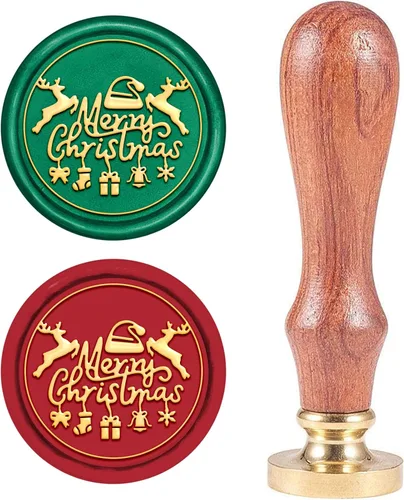 Miniatura 8 de CRASPIRE Sello de cera de sellado de Navidad con diseño de copo de nieve, árbol de caramelo, calcetín de cera X'Mas EVE, cabeza de latón con mango