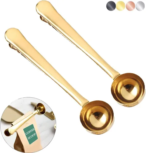 Miniatura 15 de Cuchara de café con clip de cucharada de acero inoxidable Cuchara de café con mango largo multifunción Bolsa de sellado Clip para té, café, proteína