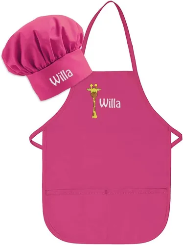 Miniatura 8 de Conjunto de delantal y sombrero personalizado para niños de zoológico, añade tu propio nombre para niños, cocina, horneado