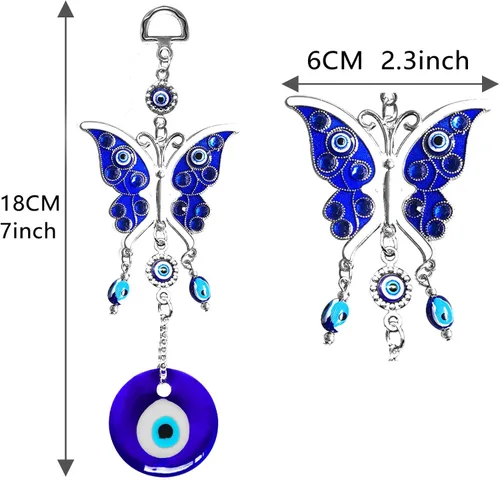 Miniatura 2 de Decoración colgante de pared con diseño de mariposa azul y ojo malvado, amuleto de mariposa para puerta de automóvil, accesorios colgantes de adorno