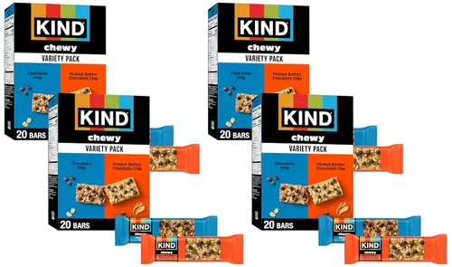 Miniatura 6 de Barritas de granola masticables KIND, paquete de variedad, chocolate chip y mantequilla de maní con chispas de chocolate, sin gluten, 100 calorías