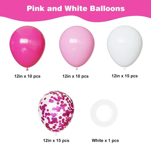 Miniatura 3 de Thomtery Globos blancos de confeti rosa, 50 globos de látex de 12 pulgadas para fiestas de cumpleaños, decoraciones del día de San Valentín