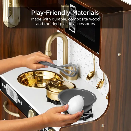 Miniatura 3 de Best Choice Products - Set de cocina de madera de juguete, juego de simulación para niños con diseño realista, teléfono, utensilios, horno, Espresso