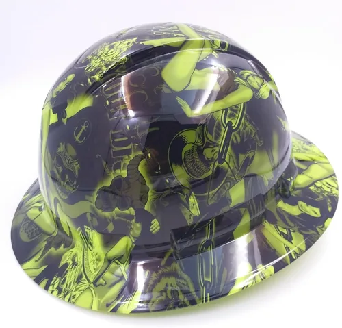Miniatura 3 de Personalizado Pyramex Full Brim Green Biker Babes Hard Hat con suspensión de trinquete