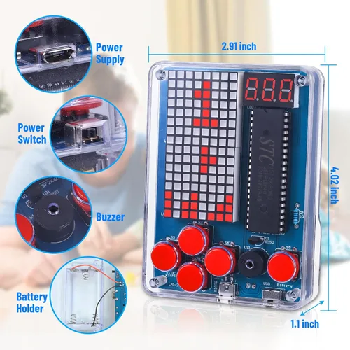 Miniatura 5 de PEMENOL Kit de soldadura de juego de bricolaje para principiantes, 4 juegos retro, proyecto de electrónica STEM con brillo ajustable, interruptor