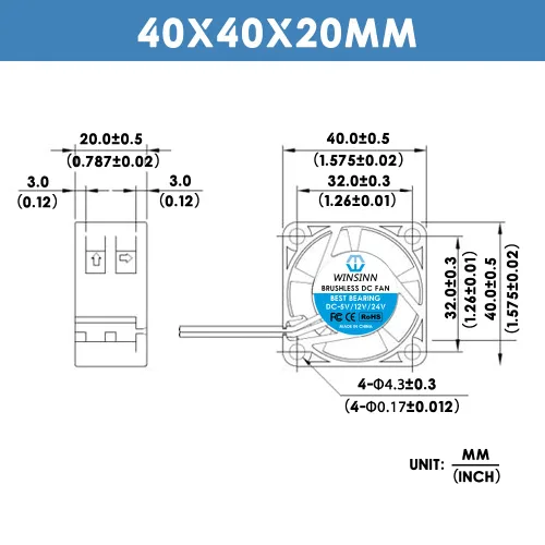 Miniatura 2 de WINSINN Ventilador de 1.575 in y 5 V, rodamiento de bolas dual 7000 RPM, 4020, silencioso reemplazo del ventilador para impresora 3D/DVR/electrónica