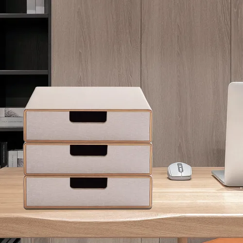 Miniatura 2 de Cajón organizador apilable de piel sintética, suministros de oficina ejecutiva, archivador A4, soporte para joyas, facturas, papel, documentos, Beige