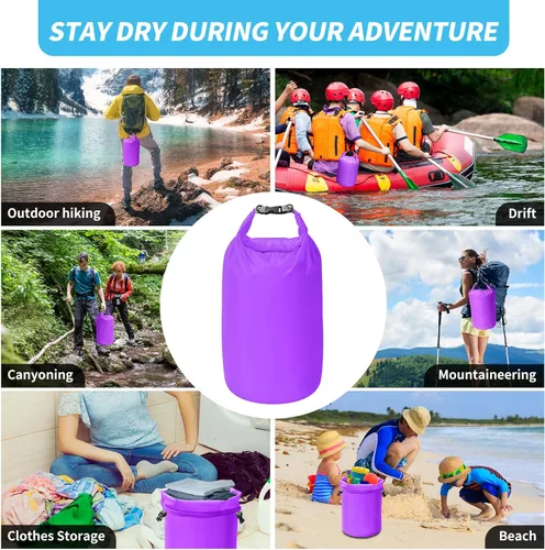 Miniatura 6 de Juego de bolsas secas, impermeables, pequeñas y ligeras, bolsas secas para tabla de remo, kayak, pesca, campamento (morado, 40L, 2 unidades)