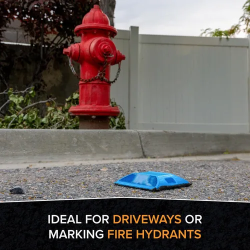Miniatura 4 de Reflectores de carretera azules para boca de incendios, paquete de 2 + almohadillas adhesivas Marcadores de 4 por 4 pulgadas para pavimento