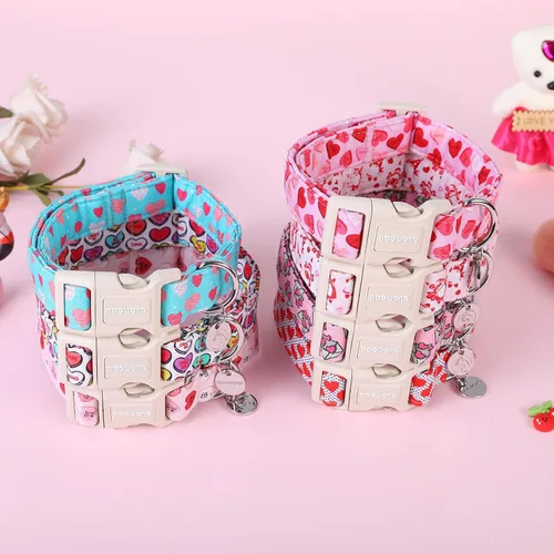 Miniatura 5 de DOGWONG Collar para perro de San Valentín, collar ajustable de algodón con corazón de caramelo azul, perfecto para perros pequeños a medianos