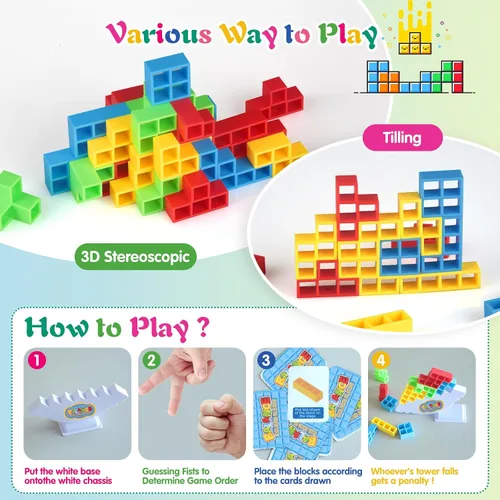 Miniatura 5 de LIMYIOM Juego de 48 piezas de Tetra Tower, tablero familiar para 2 jugadores, juegos familiares, rellenos de calcetines de Navidad