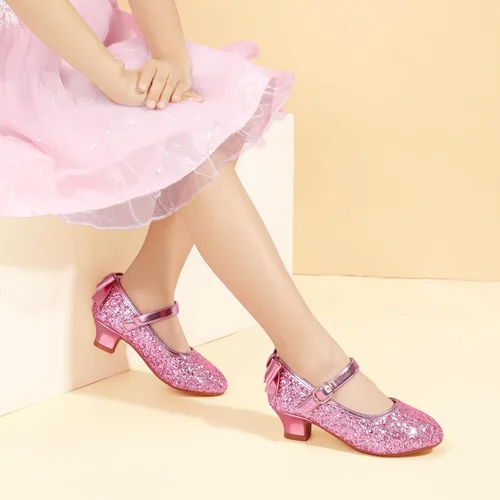 Miniatura 144 de PANDANINJIA Vestido de jada para niñas y niños pequeños, zapatos de princesa Mary Jane con tacones con lazo para fiesta, boda, boda