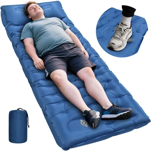 Miniatura 15 de Almohadilla de dormir para camping, extra gruesa de 6 pulgadas, inflable, con almohada, bomba de pie incorporada, almohadilla para dormir para Verde
