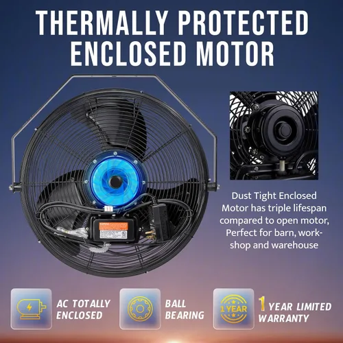 Miniatura 5 de Tornado Ventilador de pared industrial de metal resistente al agua de 18 pulgadas para exteriores, con clasificación IPX4, ventilador de pared