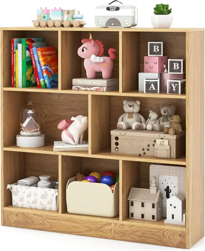 Miniatura 13 de HONEY JOY Organizador de almacenamiento de juguetes para niños, gabinete de almacenamiento de piso de madera de 10 secciones, baúl de juguetes
