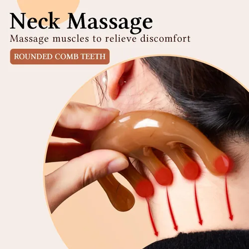 Miniatura 4 de GSHOW Masajeador de cabeza de resina para cuero cabelludo de mano con dientes anchos Gua Sha, peine relajante herramienta de masaje para masaje