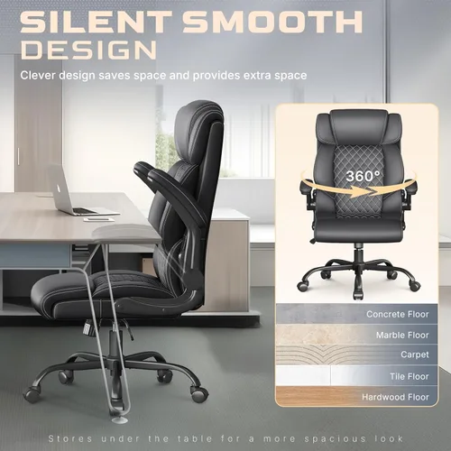 Miniatura 4 de Silla de oficina ejecutiva con respaldo alto, transpirable, silla de oficina grande y alta, reposabrazos abatibles, soporte lumbar, silla giratoria