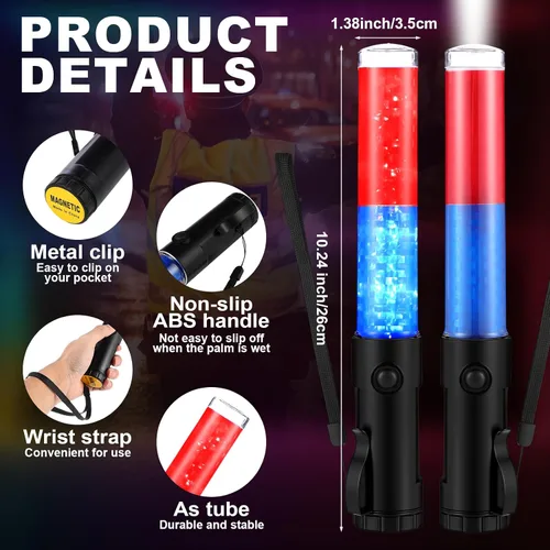 Miniatura 2 de Weewooday Paquete de 2 varitas de control de tráfico aéreo de seguridad de 11 pulgadas, varita LED de señal de tráfico linterna control de seguridad