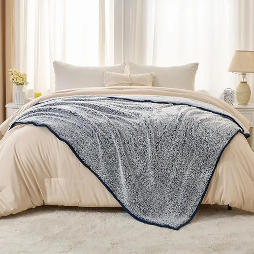 Miniatura 8 de EMME Manta de Tiro Sherpa Suave de Forro Polar Reversible Mullida Afelpada, Funda de Manta Bohemia Decorativa Cálida Ligera para Sofá, Sillón
