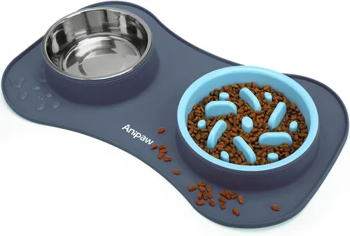 Miniatura 10 de Anipaw Cuencos de alimentación lenta para perros 3 en 1 de acero inoxidable para alimentos y agua con alfombrilla de silicona antideslizante