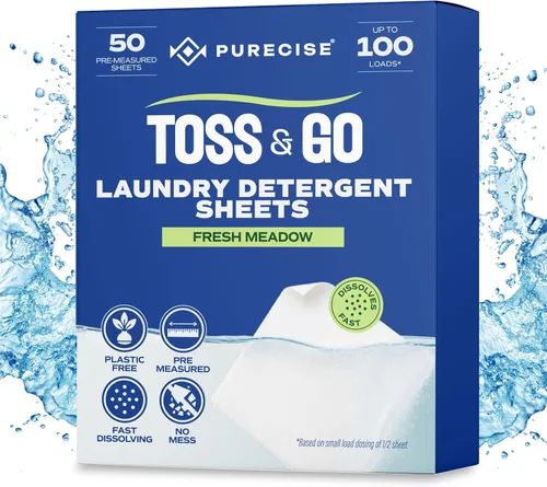 Miniatura 10 de Purecise Toss & Go - Hojas de detergente para ropa Paquete de 3 muestras, 30 cargas, prueba antes de comprometerse, de rápida disolución, sin