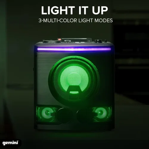 Miniatura 3 de Gemini - Sistema de altavoces Bluetooth para fiesta de karaoke de 2400 W de potencia máxima con woofer de 8 pulgadas, luces LED, micrófono, entrada
