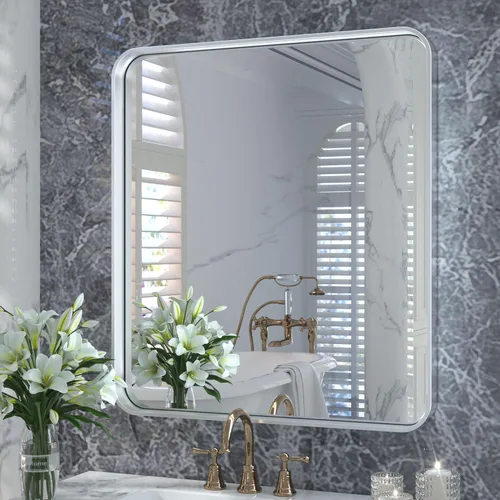 Miniatura 80 de TETOTE Espejo de marco dorado cepillado de 16 x 24 pulgadas, espejo de tocador de baño de latón dorado para pared, espejo enmarcado rectangular