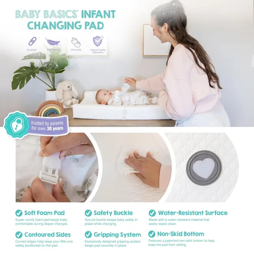 Miniatura 5 de Regalo Baby Basics - Cambiador antideslizante para bebés con sistema patentado de fácil agarre, funda resistente al agua, compatible con fundas