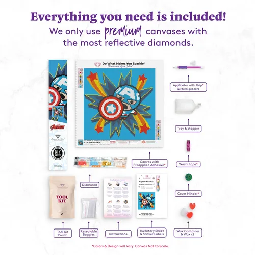 Miniatura 3 de DIAMOND ART CLUB Kit de pintura de diamantes del Capitán América, divertidas manualidades para adultos, lienzo de arte redondo de diamantes, 13 x 13