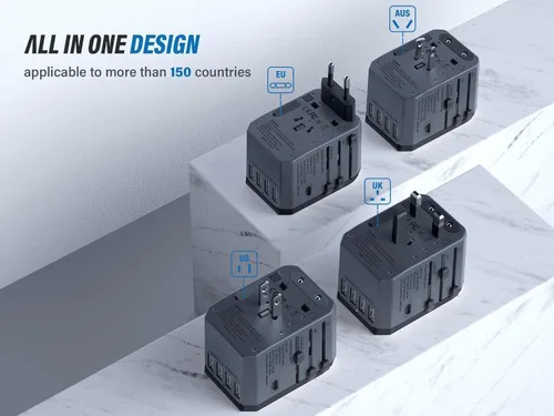 Miniatura 4 de EPICKA Adaptador de viaje universal, adaptador de enchufe de viaje europeo, adaptador de corriente internacional cargador mundial con USB-C y 4 Gris