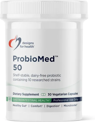 Designs for Health - ProbioMed 50 - Probióticos para la salud digestiva - 10 cepas con probiótico Lactobacillus acidophilus + Lactobacillus
