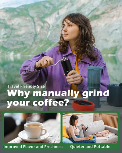 Miniatura 7 de Molinillo de café manual con rebabas de cerámica para expreso, prensa francesa, 5 ajustes ajustables, molinillo de café de mano, para uso doméstico