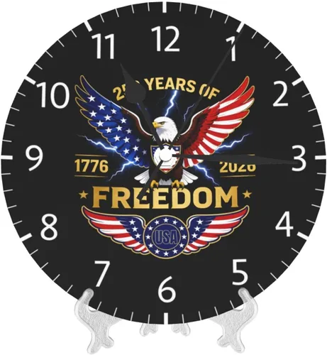 Miniatura 8 de Round Wall Clock 1776-2026 Commemorative Silent Non-Ticking Decorative Clocks Battery Operated Patriotic Eagle Quartz Quiet Desk Clocks for Home