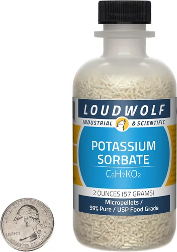 Sorbato de potasio / Botella de 2 onzas / 99% puro USP grado alimenticio/Micropellets