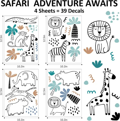 Miniatura 2 de AOWDIAO - Adhesivos de pared de vida silvestre de safari, diseño de línea artística, para despegar y pegar, decoración para habitación infantil