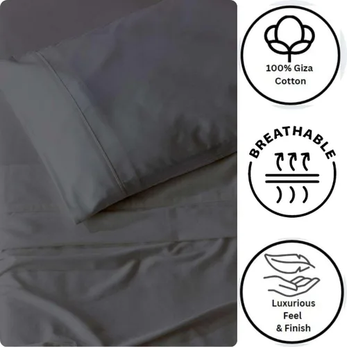 Miniatura 4 de SlumberWell Giza Sheets Twin - Sábanas de 100% algodón egipcio Giza - Juego de 4 piezas - Tamaño individual - Gris oscuro sólido