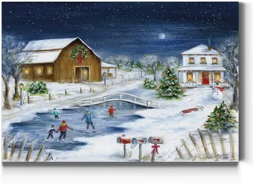 Miniatura 29 de Renditions Gallery Granja de Árboles de Navidad - Arte de pared, escena de invierno campestre con granero rojo, decoraciones encantadoras, Árbol