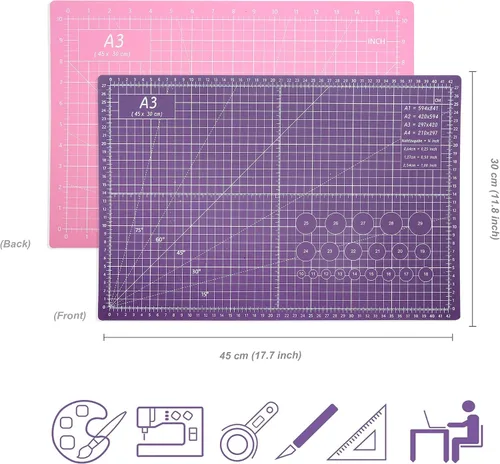 Miniatura 2 de TCAIRG Tapete de corte autocurable de 18 x 12 pulgadas, antideslizante, de PVC de doble cara, 5 capas A3, tapete giratorio para manualidades