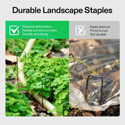 Miniatura 5 de VIVOSUN Paquete de 50 estacas de jardín de 6 pulgadas, estribos de acero galvanizado para paisaje, pasadores en forma de U de calibre 11 para tela