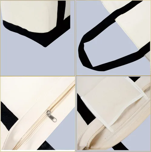 Miniatura 5 de kaxilu Bolsa de lona verde con cremallera de 16.5 x 14 x 5 pulgadas, 4 bolsas de lona reutilizables, bolsas de tela a granel para comestibles