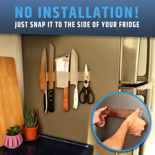 Miniatura 5 de Portacuchillos magnético premium de 12" para refrigerador (imanes resistentes de doble cara) - Tira mejorada para montaje fuerte en la nevera