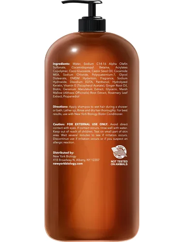 Miniatura 2 de New York Biology Biotin Shampoo para crecimiento y adelgazamiento del cabello, fórmula espesante para tratamiento de pérdidas, para hombres