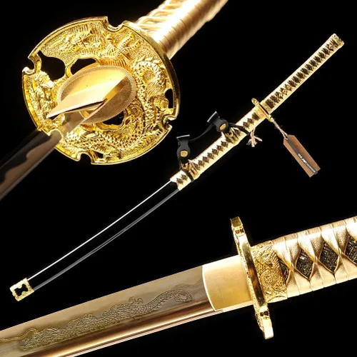 Miniatura 7 de 40.6 pulgadas de acero de alto carbono al horno dragón de oro japonés Katana Samurai Espada Full Tang jian