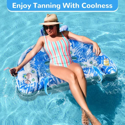 Miniatura 2 de Flotadores de piscina, 3 paquetes de flotadores inflables para piscina, sillas flotantes de piscina con portavasos y asas de servicio, sillas